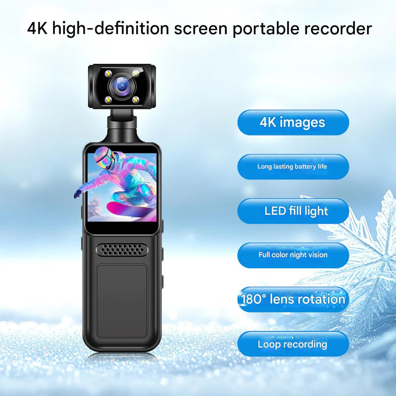 4K Pocket Camera Recorder – Portable Video Camera with 180° Rotation & Night Vision