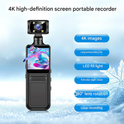 4K Pocket Camera Recorder – Portable Video Camera with 180° Rotation & Night Vision