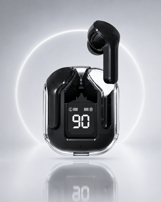 T6 Crystal Wireless Earbuds – Bluetooth 5.3 with LED Display & Fast Charging