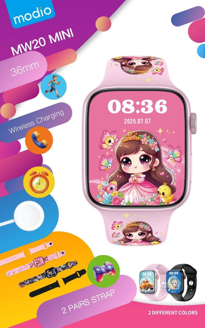 Modio MW20 Mini Kids Smart Watch – 36mm with Interchangeable Cartoon Straps