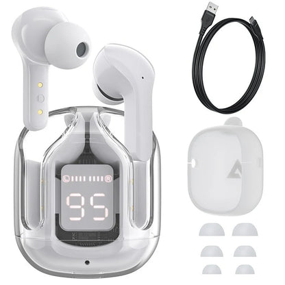 AceFastT6 Crystal Wireless Earbuds – Bluetooth 5.3 with LED Display & Fast Charging